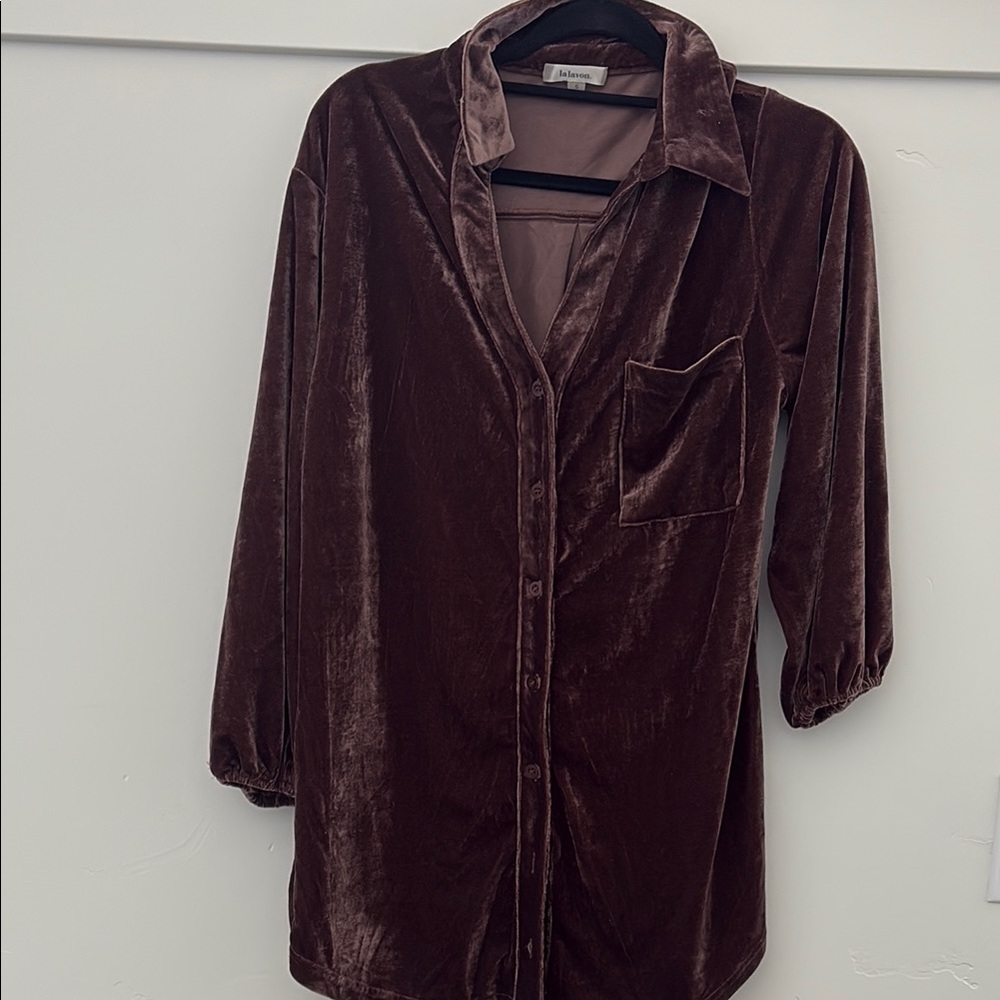 Velvet Button-Up Shirt dress